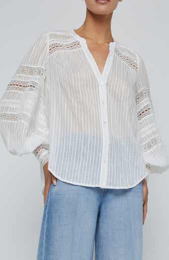 Kiera Lace Trim Button-Up Top