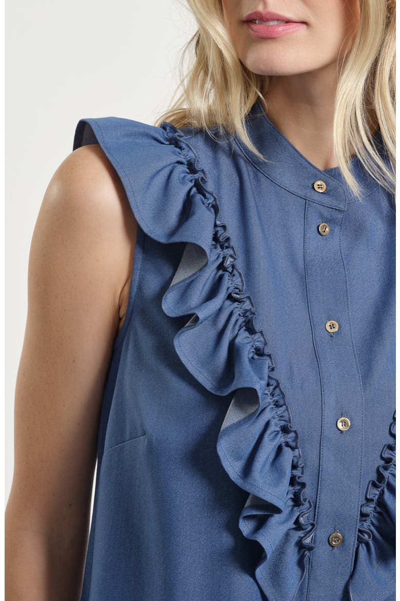 Ruffle Button-Up Shirt, Alternate, color, DENIM