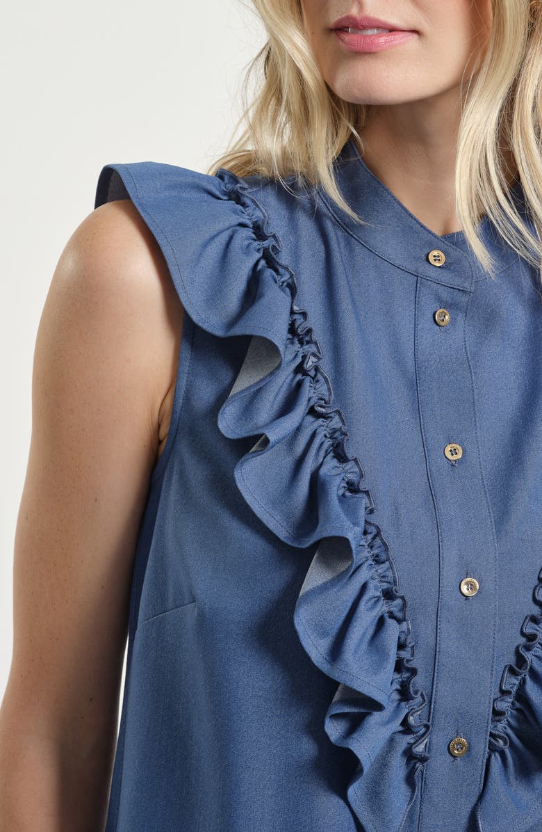 Isaac Mizrahi New York Ruffle Button-Up Shirt, Alternate, color, Denim