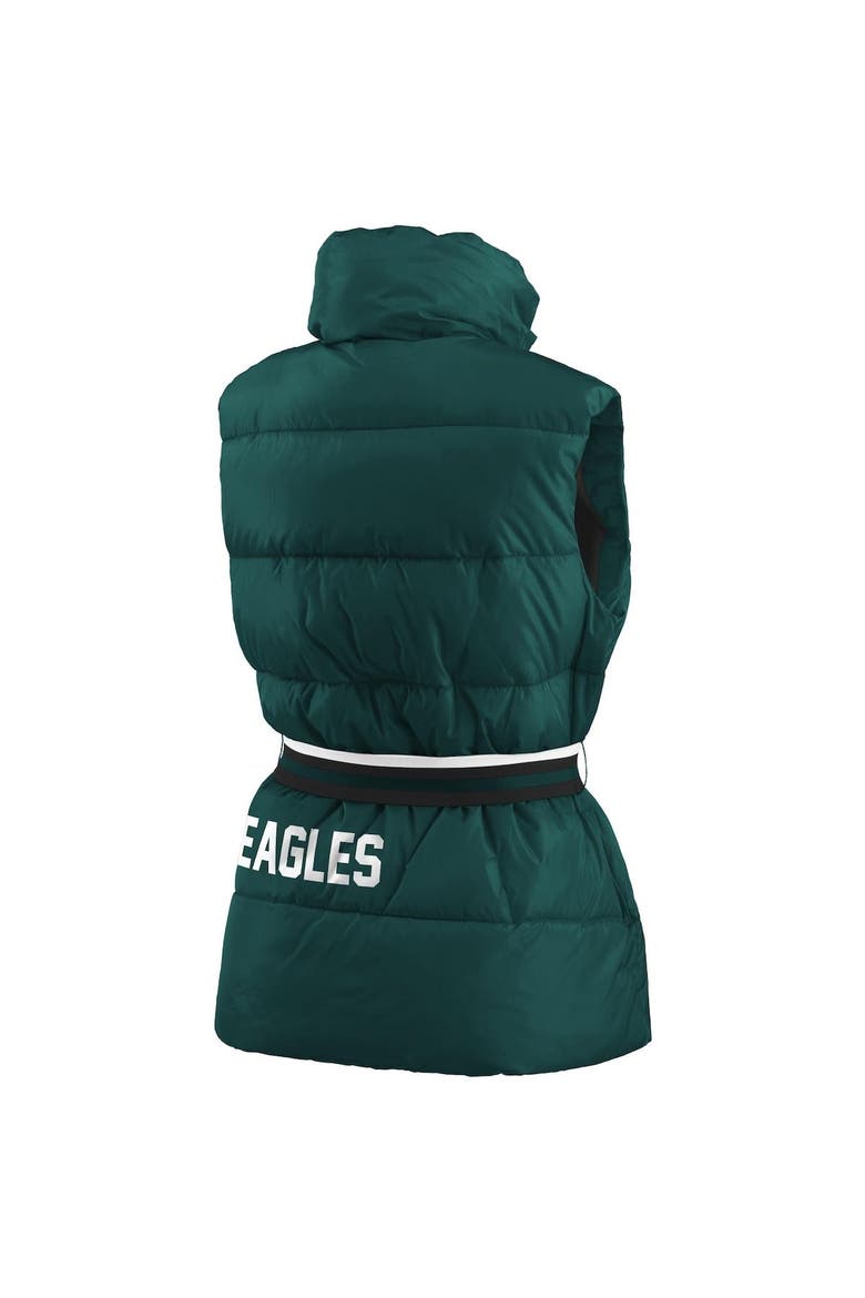 Women's WEAR by Erin Andrews Midnight Green Philadelphia Eagles Full-Zip Puffer Vest with Belt, Alternate, color, Green
