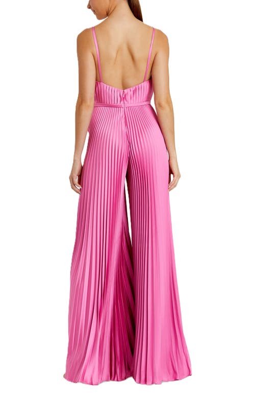Mac Duggal Pleated Plunge Neck Wide Leg Jumpsuit In Pink