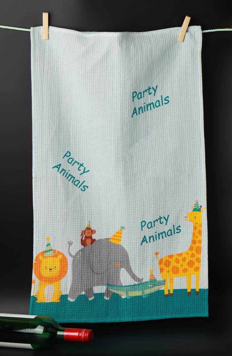 Tiramisu Party Animals Set of 3 Kitchen Towels, Alternate, color, Light Blue/ Multi-Color