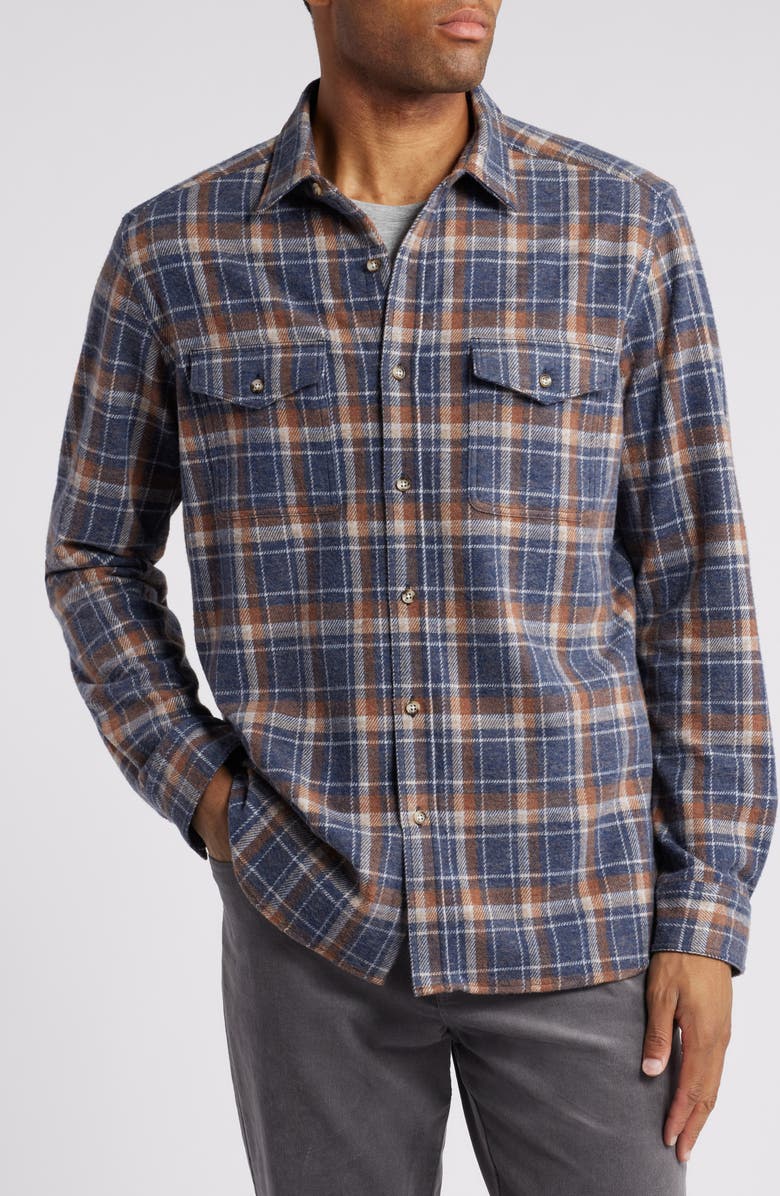 Johnston & Murphy Brushed Cotton Blend Button-Up Shirt, Alternate, color, 