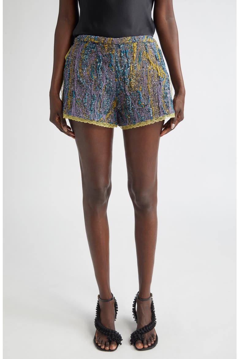 Pinky Embellished Abstract Jacquard Shorts, Main, color, YELLOW