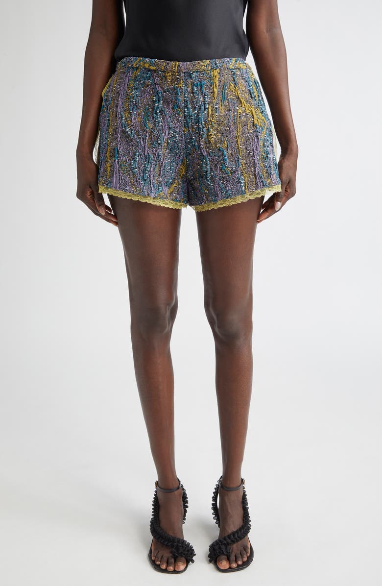 Dries Van Noten Pinky Embellished Abstract Jacquard Shorts, Main, color, Yellow