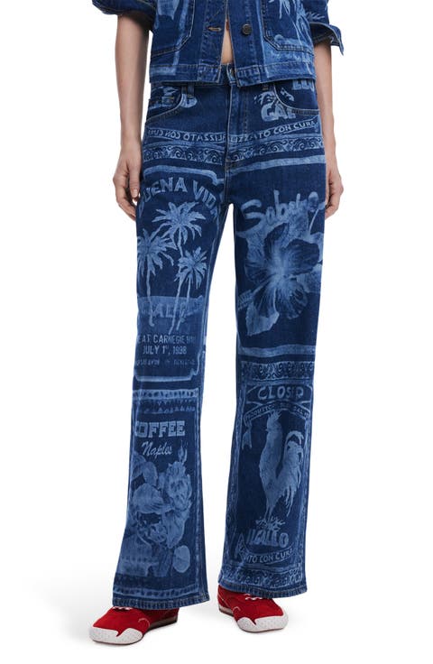 Print Wide Leg Jeans