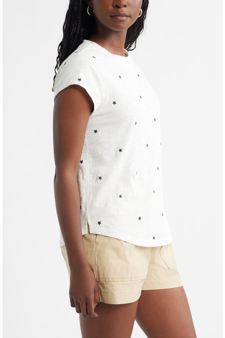 Star Embroidered Cap Sleeve T-Shirt, Alternate, color, IVORY- NAVY TOSSED STARS