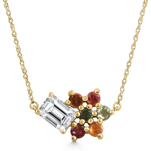 4Ct Diamond & Sapphire Pendant 14k Gold 18" Necklace Lab Grown