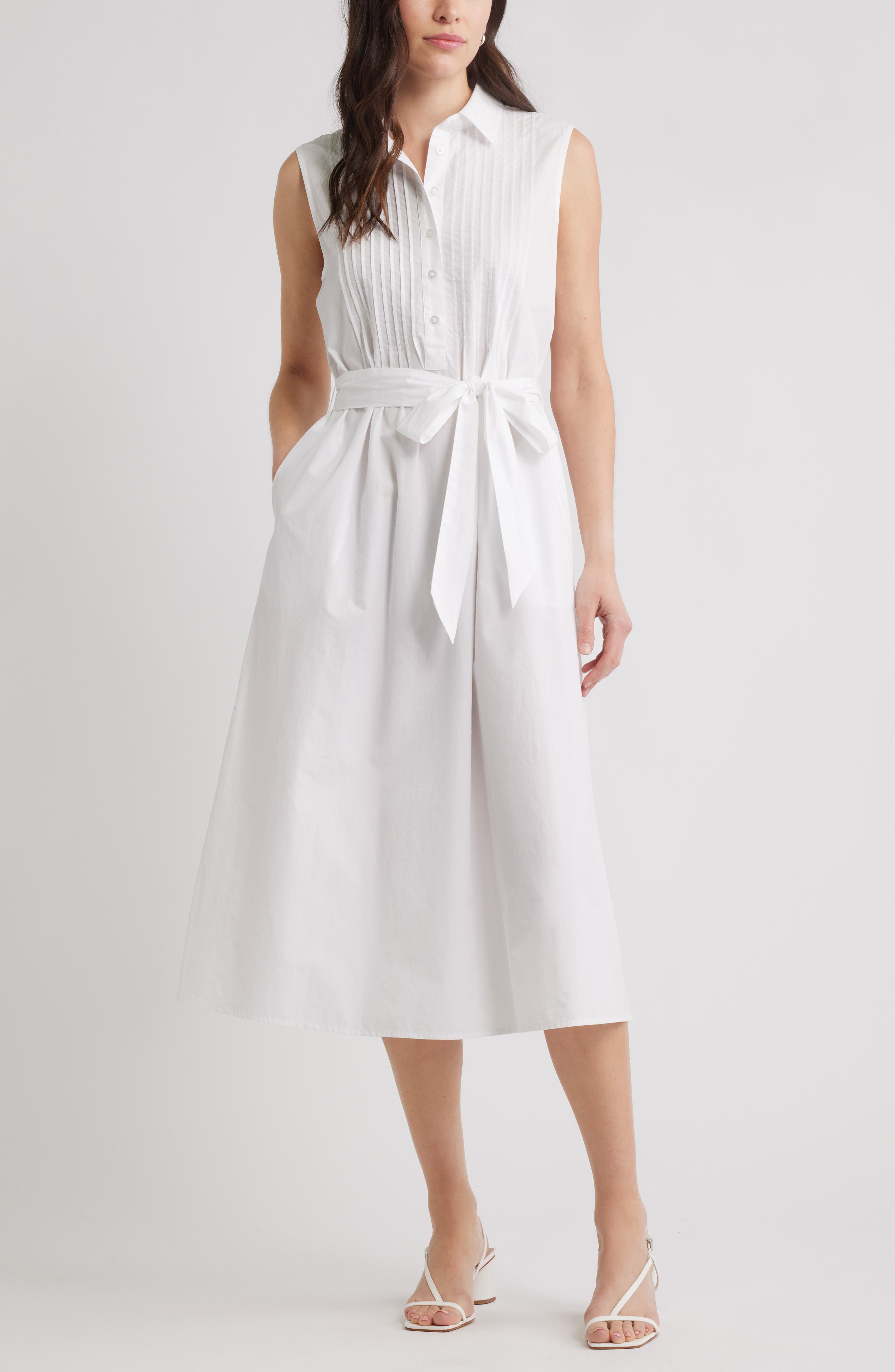 Caslon® Pintuck Sleeveless Cotton Poplin Shirtdress