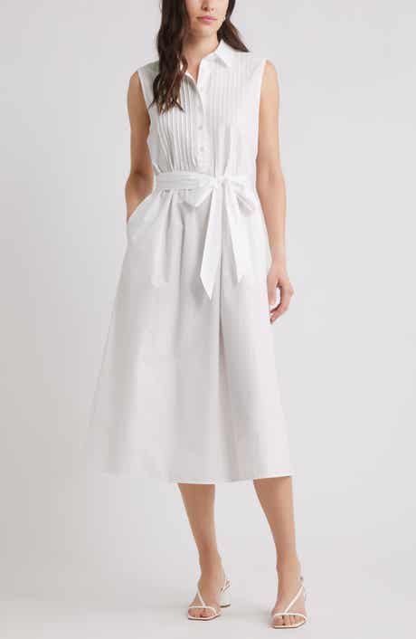 Caslon® Pintuck Sleeveless Cotton Poplin Shirtdress