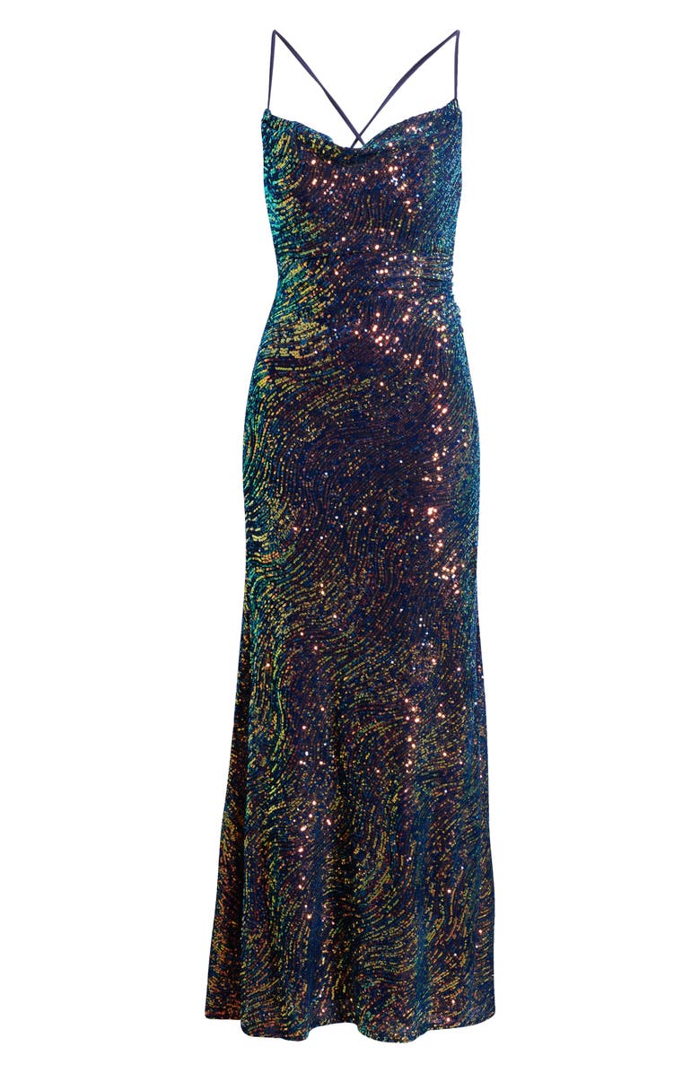 Morgan & Co. Rainbow Swirl Sequin Gown, Alternate, color, 