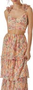 ASTR the Label Floral Ruffle Strap Plissé Crop Top