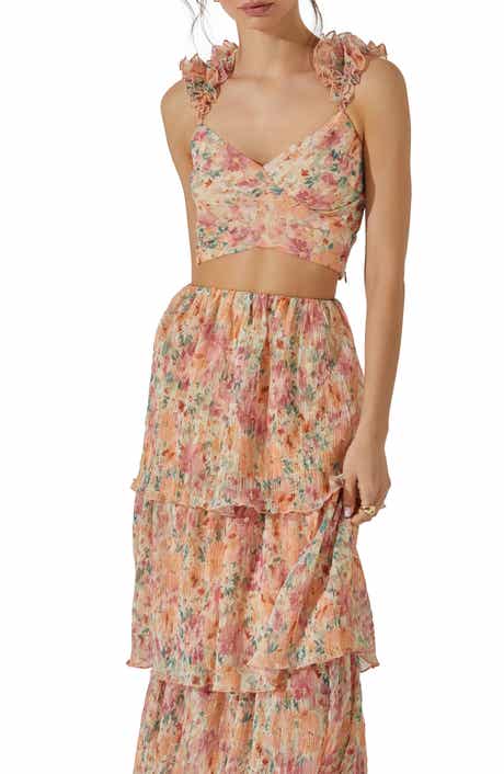 ASTR the Label Floral Ruffle Strap Plissé Crop Top