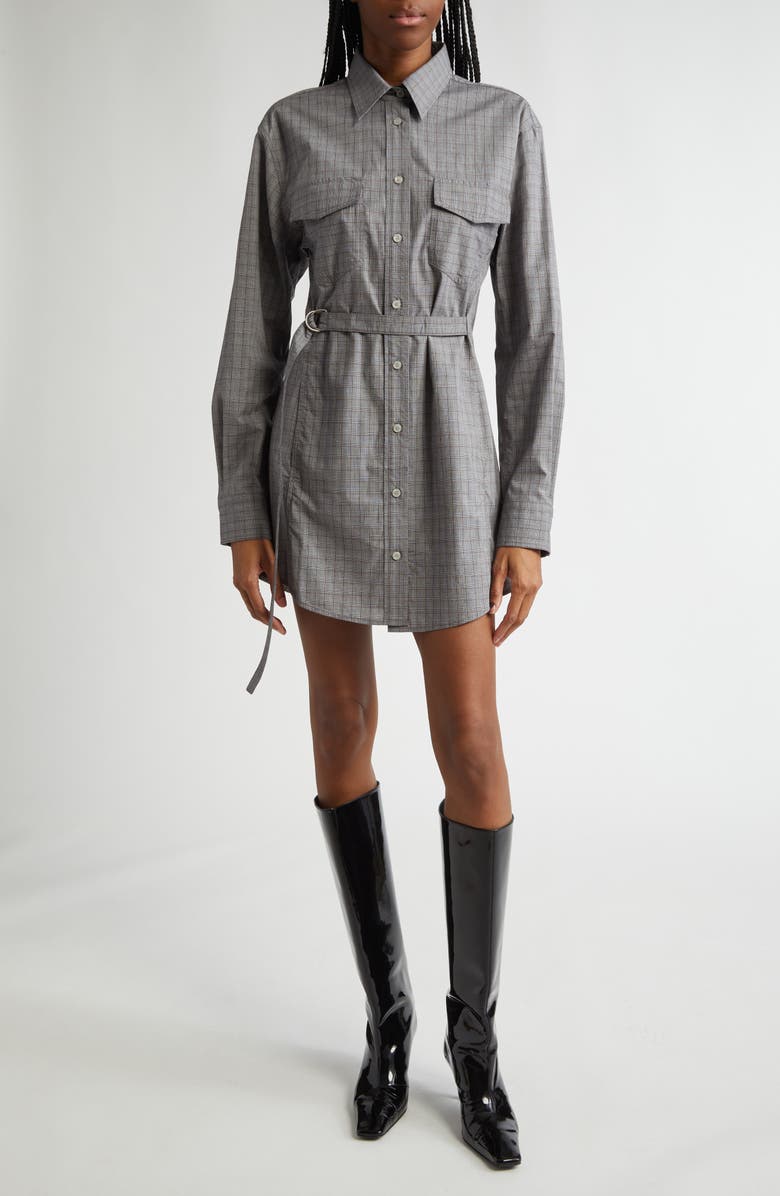 Acne Studios Dara Microcheck Long Sleeve Cotton Mini Shirtdress, Main, color, 