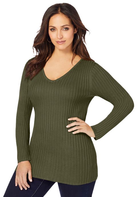 V-Neck Ribbed Sweater