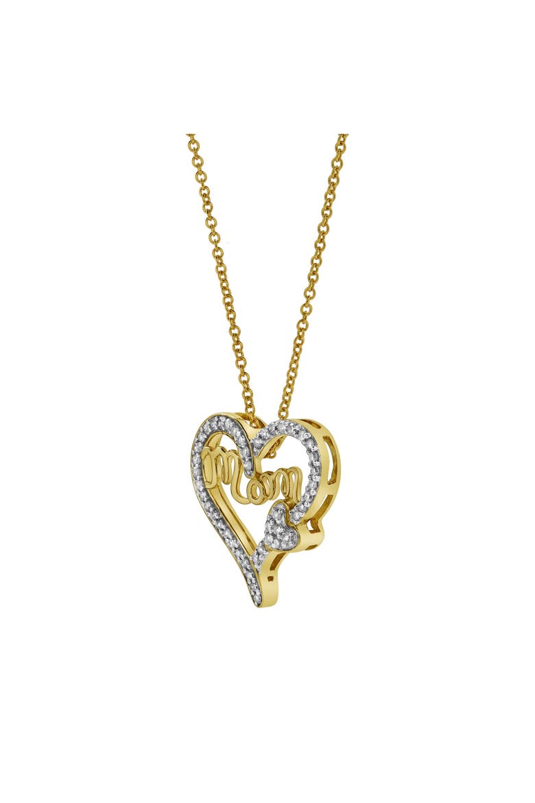 Heart Duo Mom Diamond Pendant Necklace in 10K Yellow Gold, Alternate, color, 10K Yellow Gold