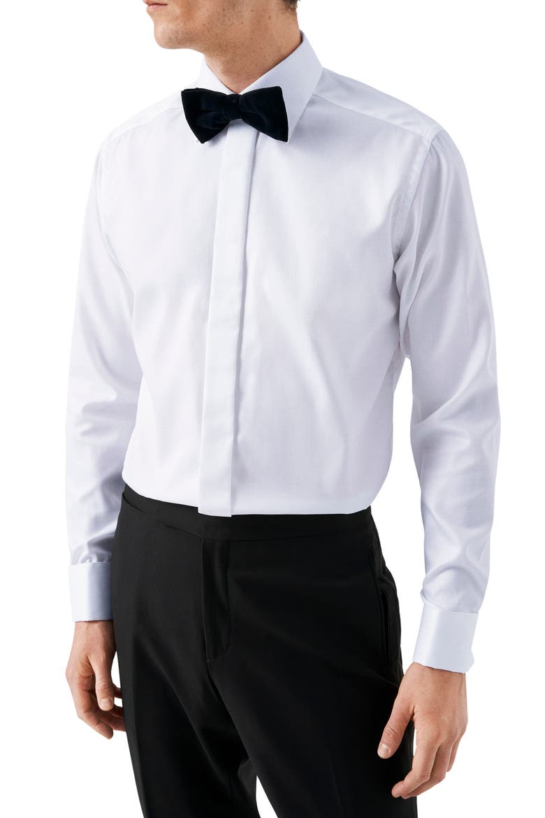 Slim Fit Diamond Weave Tuxedo Shirt, Main, color, WHITE