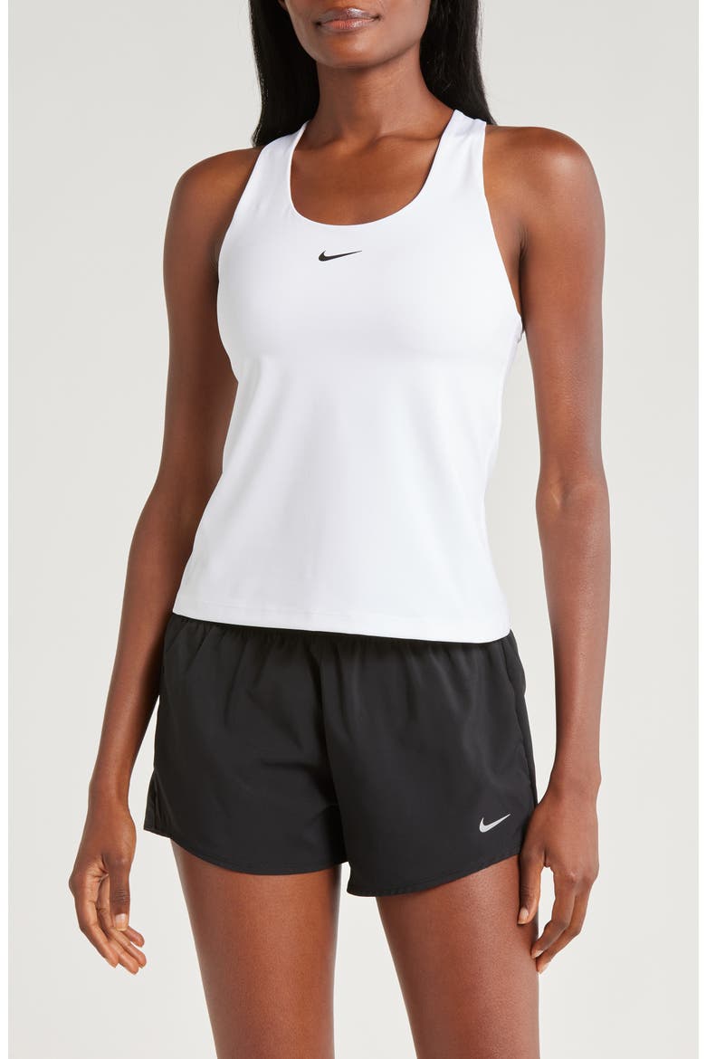 Dri-FIT Swoosh Bra Racerback Tank, Main, color, 100 WHITE/BLACK