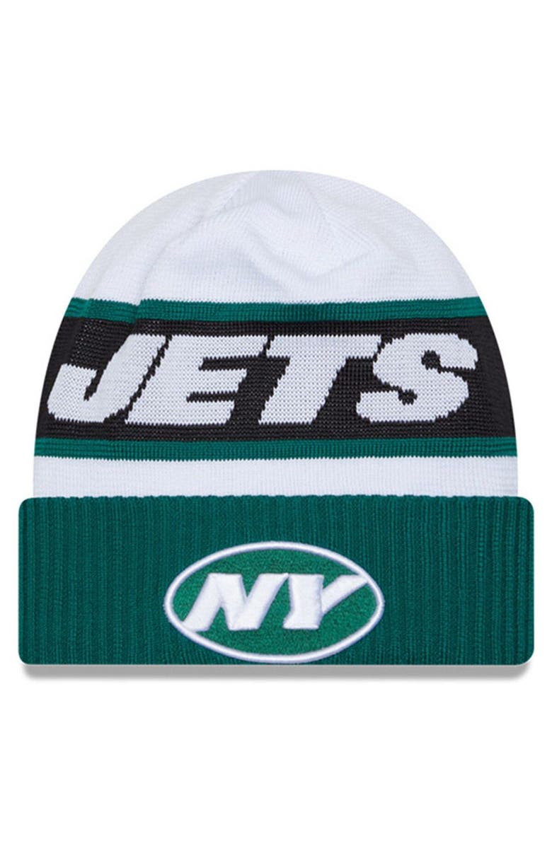 New Era Men's New Era  White/Green New York Jets 2023 Sideline Tech Cuffed Knit Hat, Main, color, White
