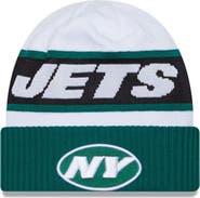 New Era Men's New Era White/Green New York Jets 2023 Sideline Tech Cuffed Knit Hat