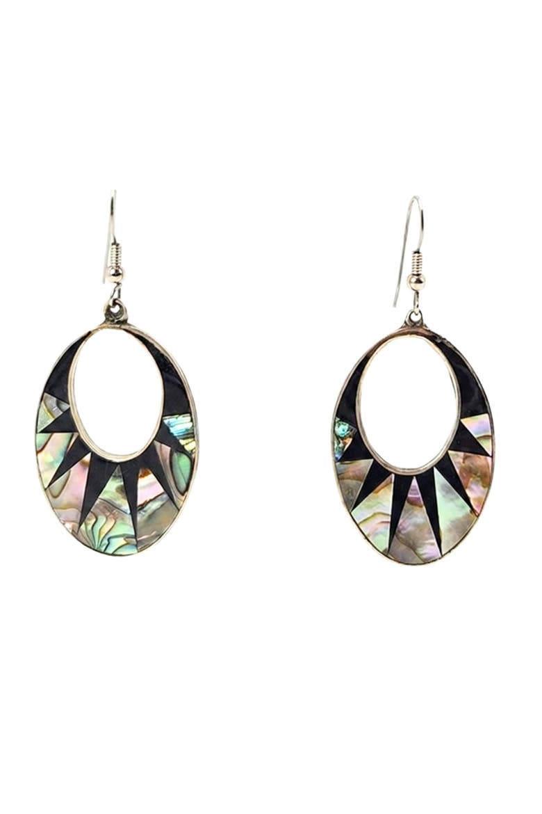 Vintage 1970s Abalone Inlay Dangle Earrings, Main, color, Black