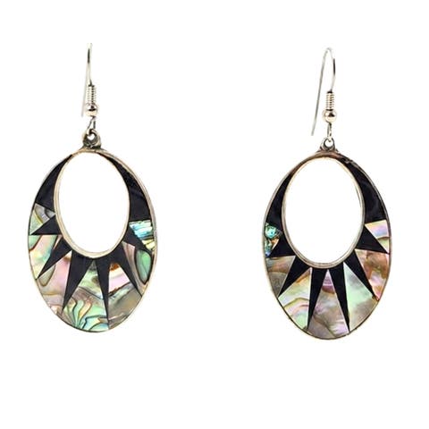 Vintage 1970s Abalone Inlay Dangle Earrings