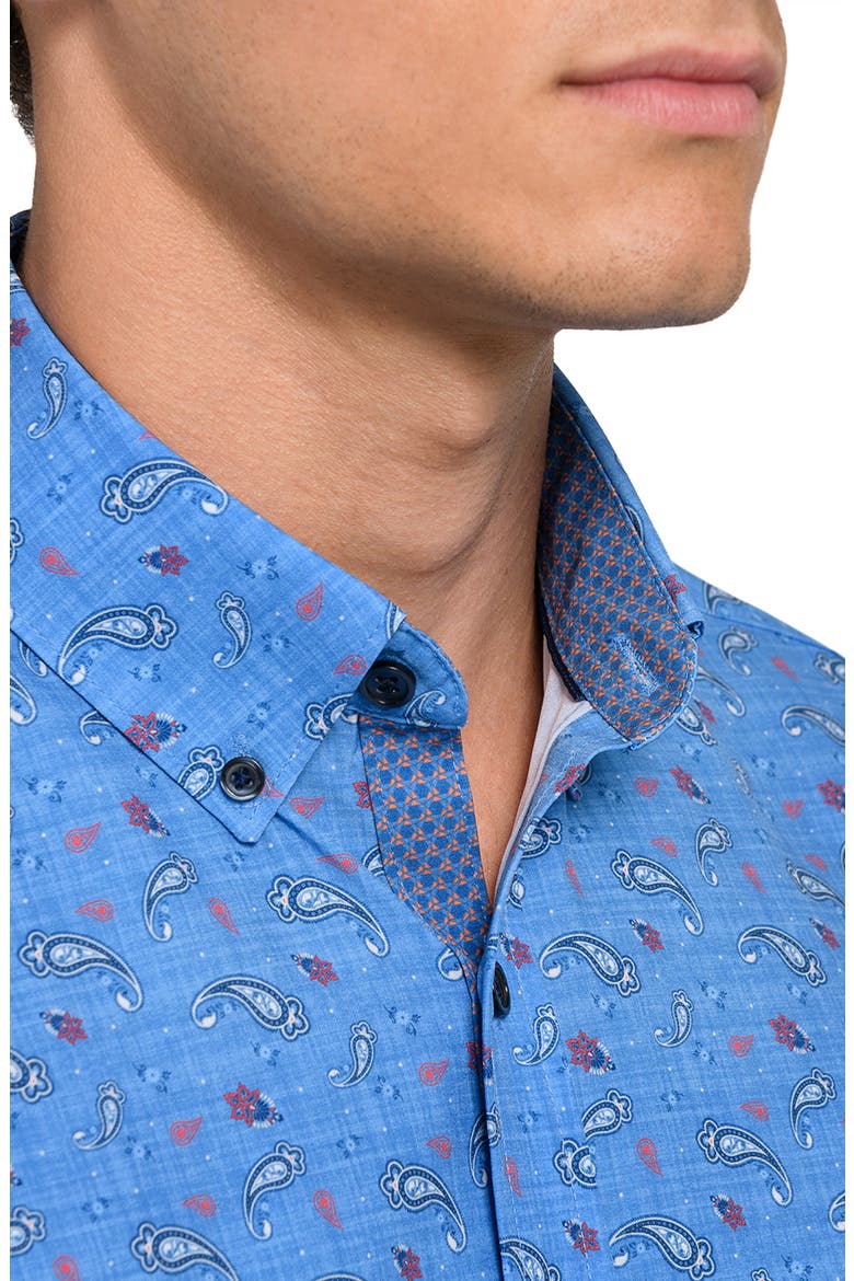 Paisley Woven Short Sleeve Basic, Alternate, color, MED BLUE