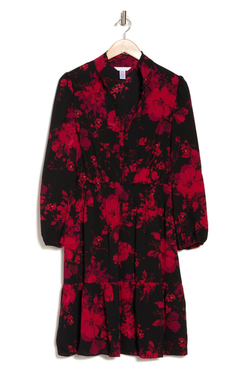 London Times Floral Long Sleeve Tiered Dress, Alternate, color,