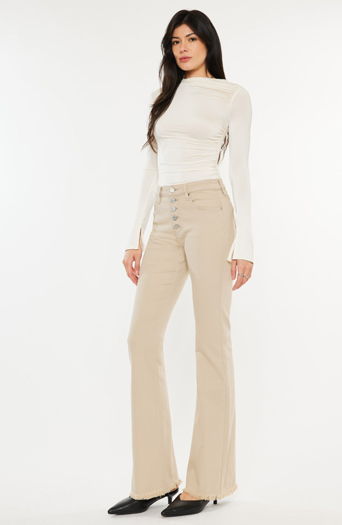 Kancan Ricola High Rise Flare Jeans In Neutral
