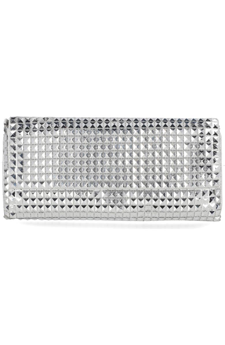Jessica McClintock Helena Pyramid Mesh Flap Clutch, Main, color, Silver