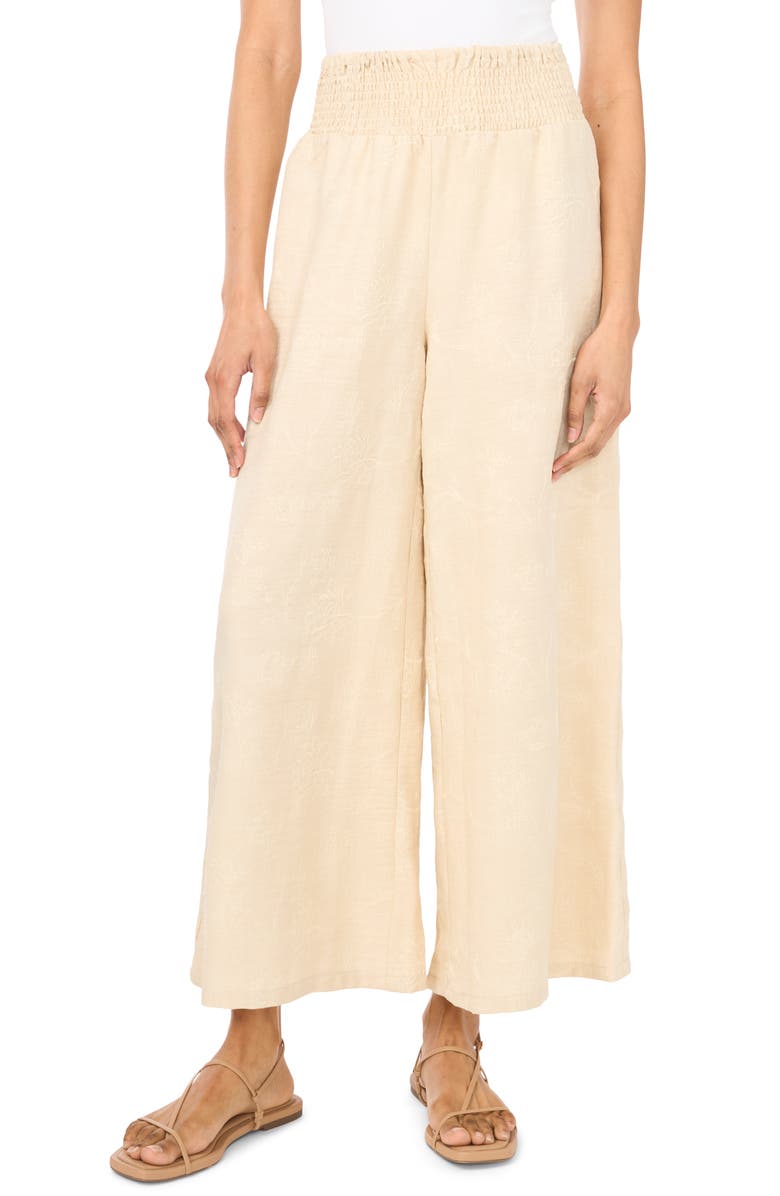 Vince Camuto Smocked Waist Crop Wide Leg Pants, Main, color, Sand Drift