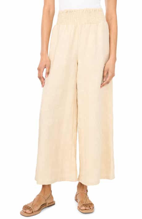Smocked Waist Crop Wide Leg Pants