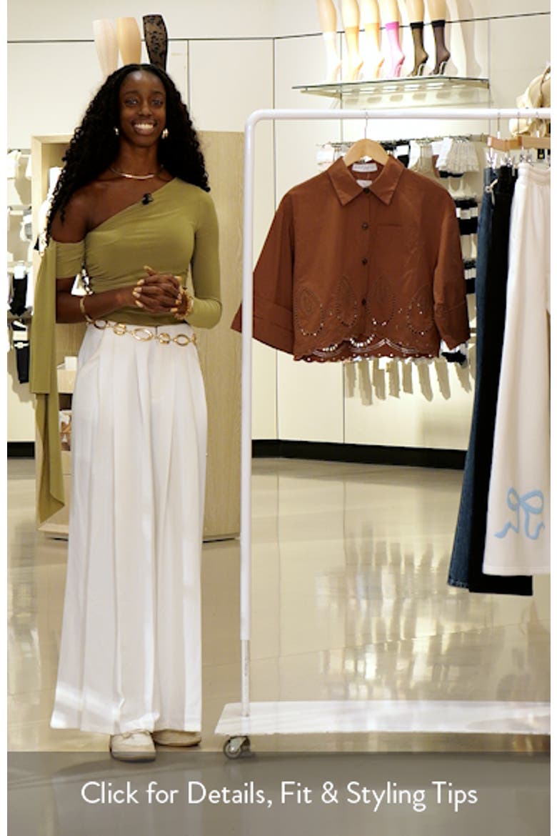 Williams Eyelet Scalloped Hem Crop Button-Up Shirt video