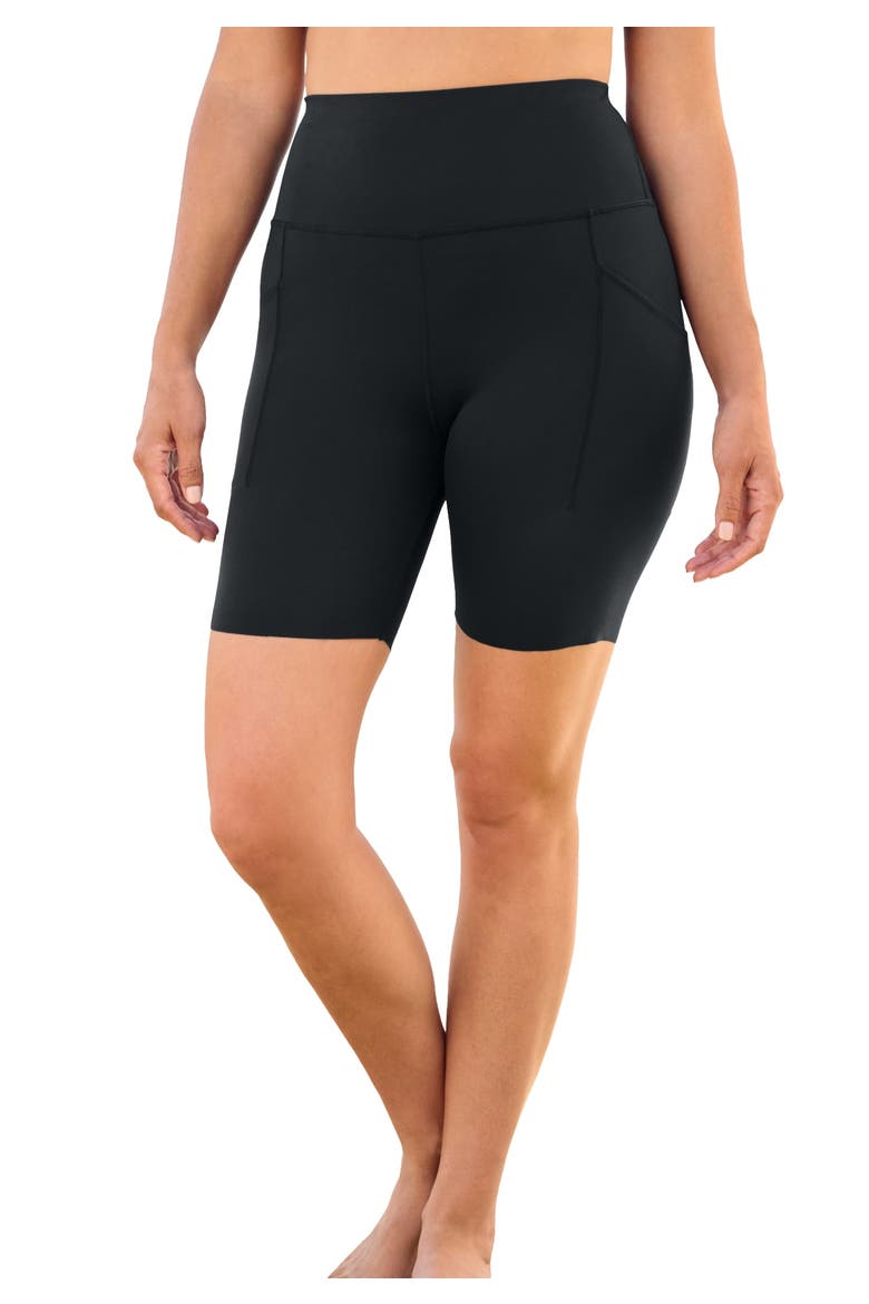 High Waist No Slip Swim Bike Short, Main, color, BLACK