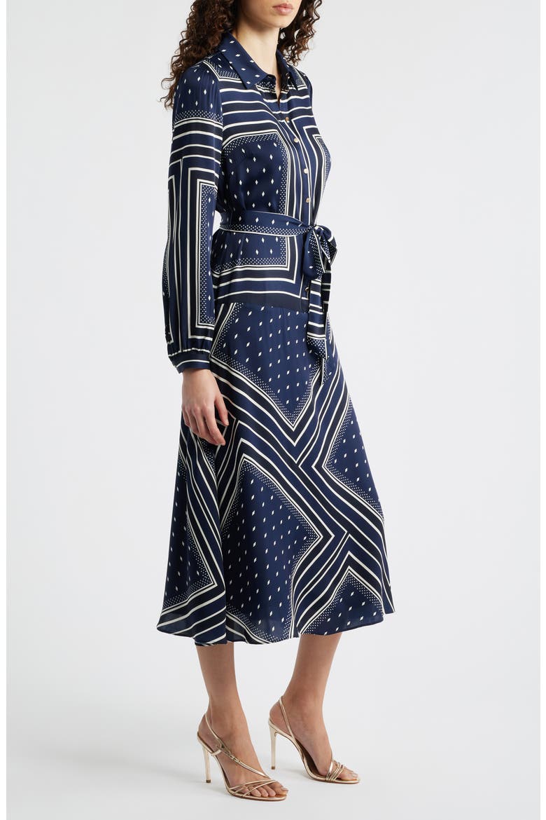 The Hollie Diamond Rain Print Long Sleeve Silk Blend Midi Shirtdress, Alternate, color, DIAMOND RAIN PRINT