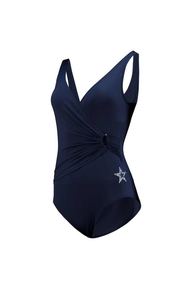 Women's Tommy Bahama Navy Dallas Cowboys Pearl Clara Wrap One-Piece Swimsuit, Alternate, color, Navy