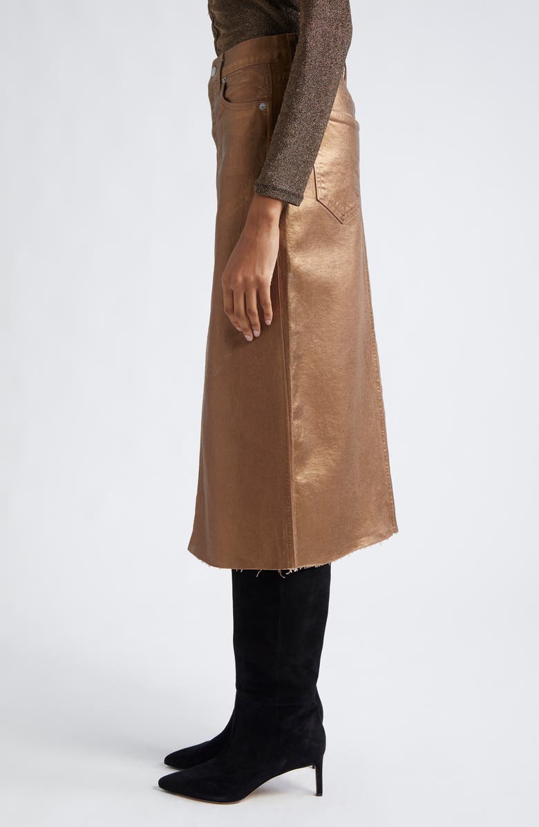 Veronica Beard Victoria Front Slit Metallic Midi Skirt, Alternate, color, Antique Brass