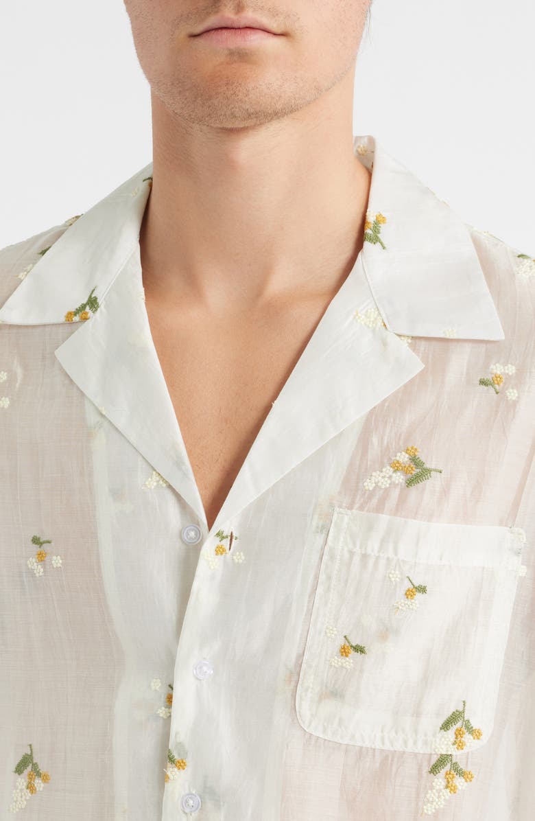 RIZORT Madison Floral Cotton & Lyocell Plissé Camp Shirt, Alternate, color, White