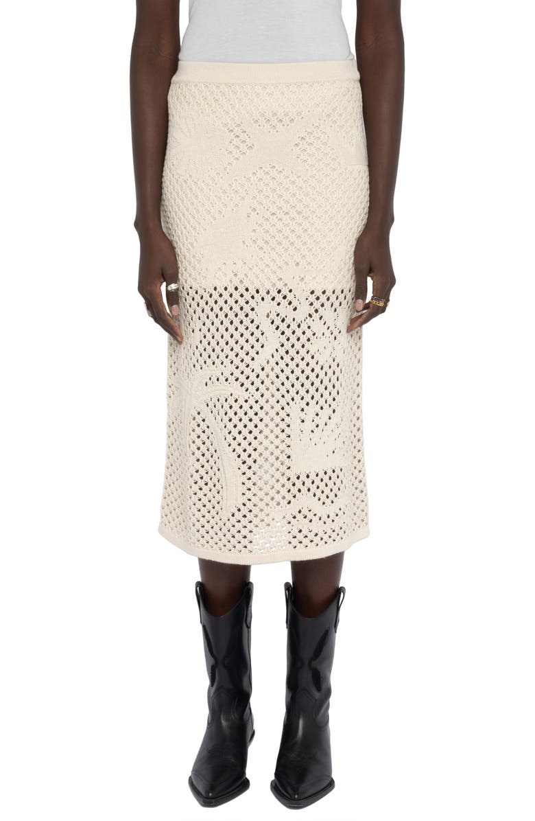 Zadig & Voltaire Soly Colin Linen & Cotton Jacquard Mesh Sweater Skirt, Main, color, Ecru