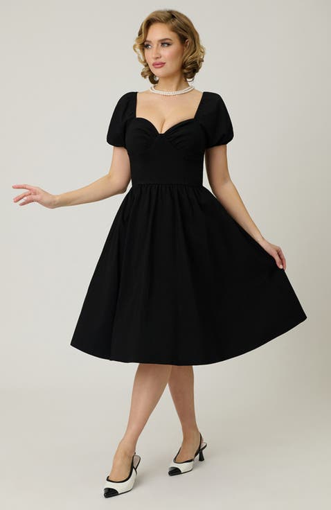 Sweetheart Puff Sleeve Swing Dress