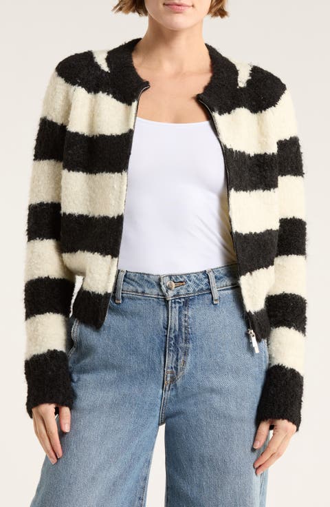 Stripe Bouclé Full Zip Cardigan