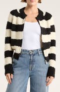 FRNCH Stripe Bouclé Full Zip Cardigan