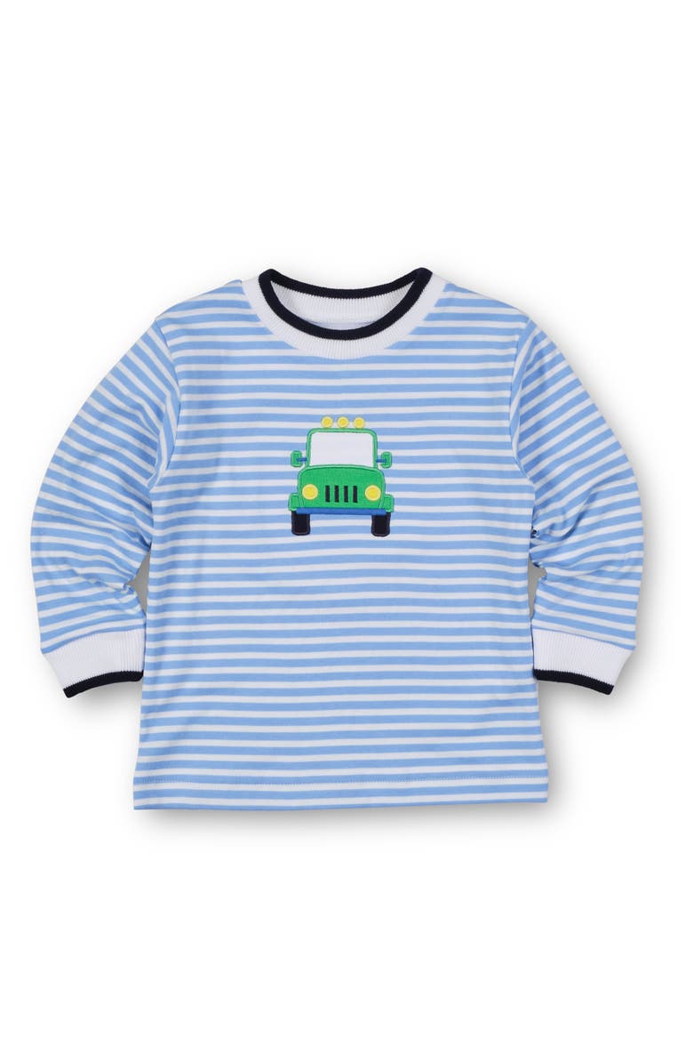 Florence Eiseman Stripe Knit Shirt With Safari Jeep, Main, color, Light Blue, White, Green