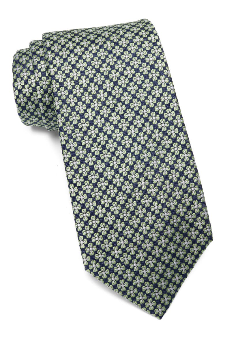 Aveiro Floral Satin Tie, Main, color, GREEN