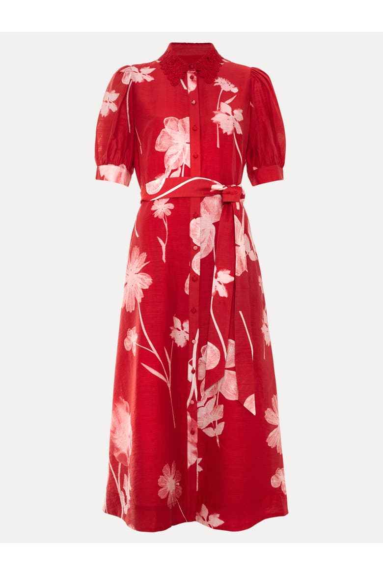 Petite Delphine Belted Midi Shirt Dress, Alternate, color, Red