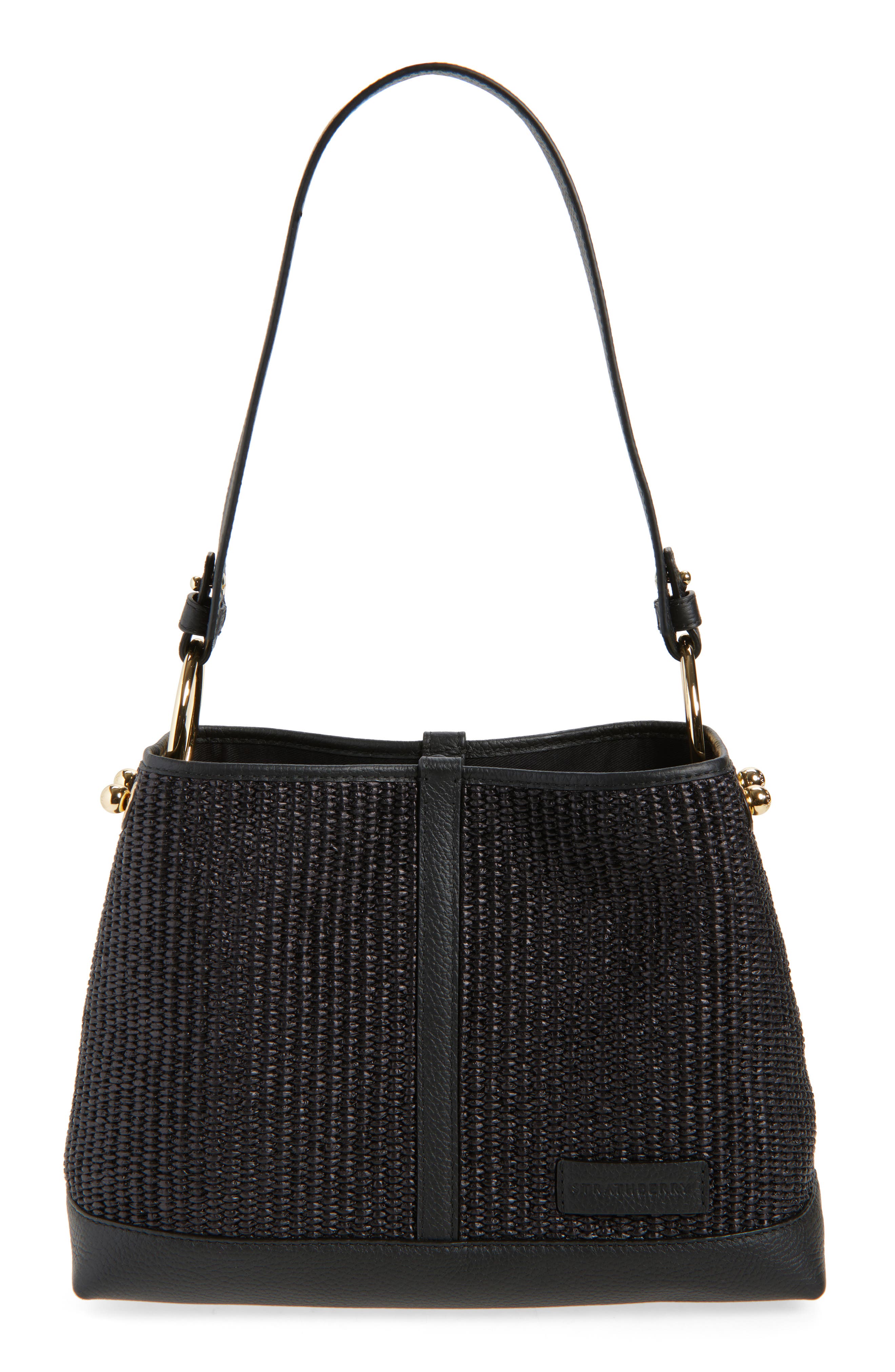 Strathberry Lana Black Raffia Hobo Bag, Main, color, Black