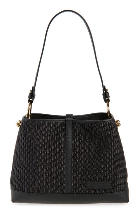 Lana Black Raffia Hobo Bag