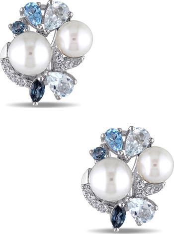 DELMAR Sterling Silver Lab Created White Sapphire, Blue Topaz