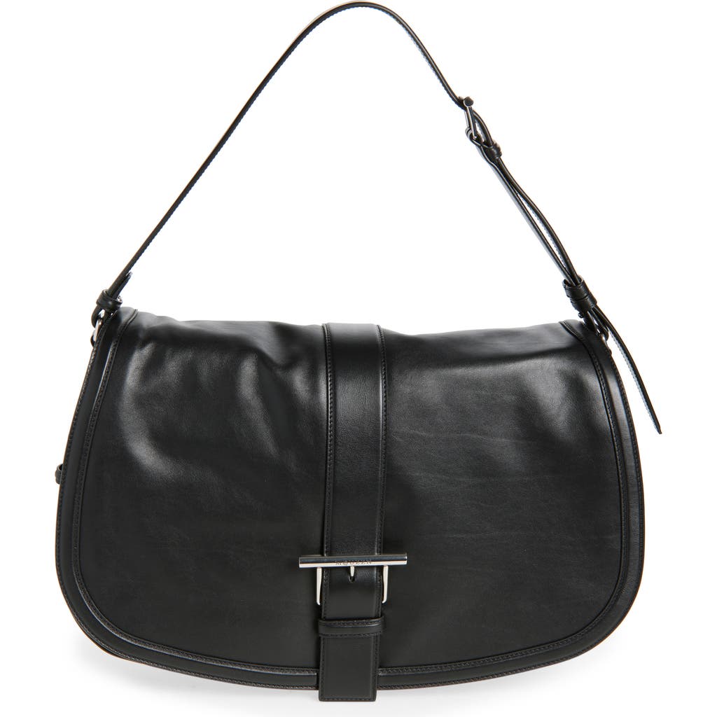Alexander Mcqueen Mcqueen Maxi T-bar Leather Shoulder Bag In Black/silver