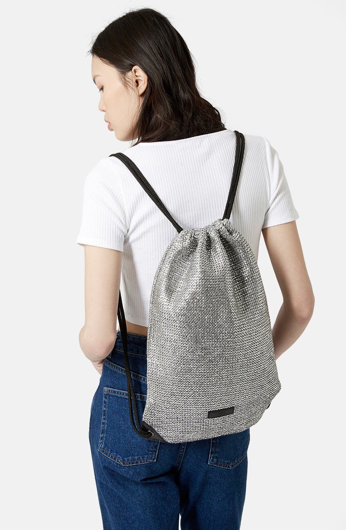 'Metallix' Woven Drawstring Bag, Alternate, color, SILVER